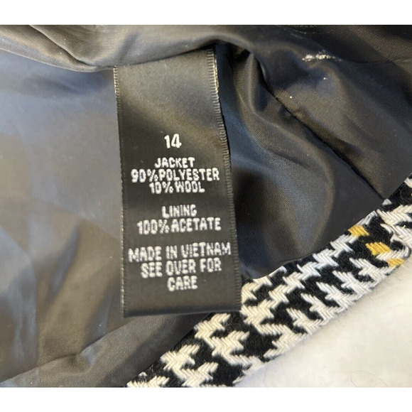 ALYX Women's Herringbone Jacket Coat Sz 14 Black White Yellow Double Breasted - Picture 9 of 10